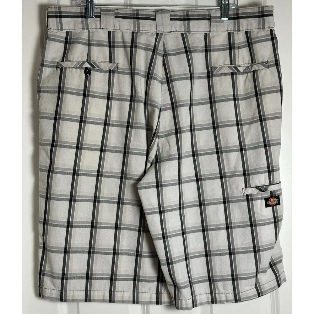 Dickies Plaid Cargo Shorts 40 Regular Fit Black Gray Workwear Outdoor‎ Casual